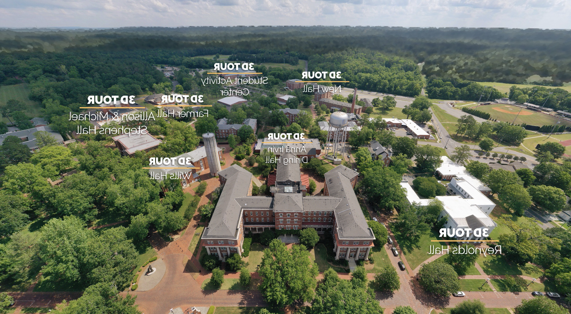 Campus map of 3D tours available on the University of Montevallo virtual tour website.